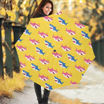 Pink And Blue Shark Pattern Print Foldable Umbrella