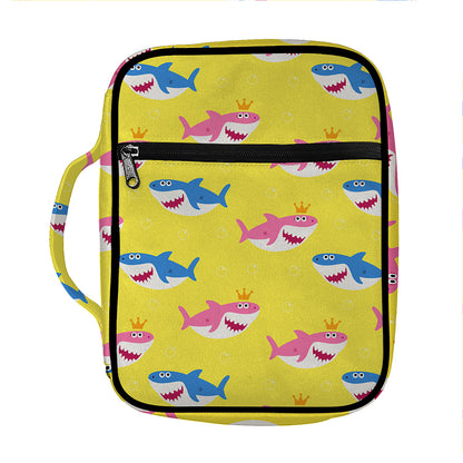 Pink And Blue Shark Pattern Print Front Pocket Bible Bag