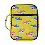 Pink And Blue Shark Pattern Print Front Pocket Bible Bag