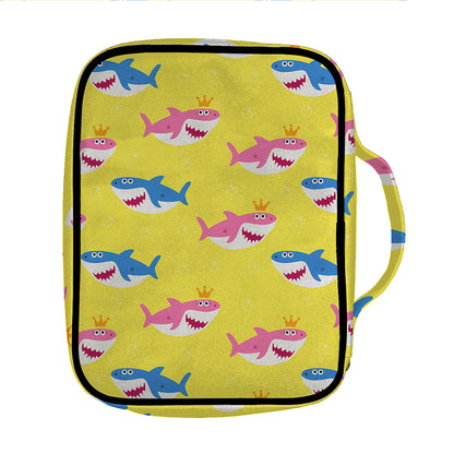 Pink And Blue Shark Pattern Print Front Pocket Bible Bag