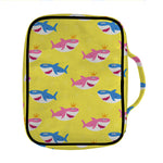 Pink And Blue Shark Pattern Print Front Pocket Bible Bag