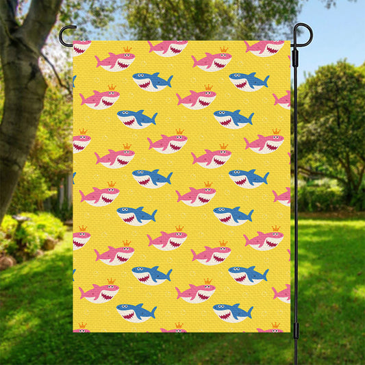 Pink And Blue Shark Pattern Print Garden Flag