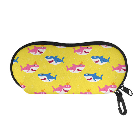 Pink And Blue Shark Pattern Print Glasses Case