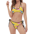 Pink And Blue Shark Pattern Print Halter Scoop Tie Side Bikini