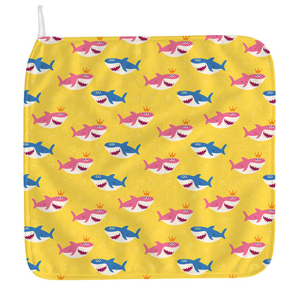 Pink And Blue Shark Pattern Print Hand Towel