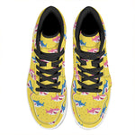 Pink And Blue Shark Pattern Print High Top Leather Sneakers
