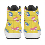 Pink And Blue Shark Pattern Print High Top Leather Sneakers