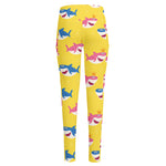 Pink And Blue Shark Pattern Print High-Waisted Pocket Leggings