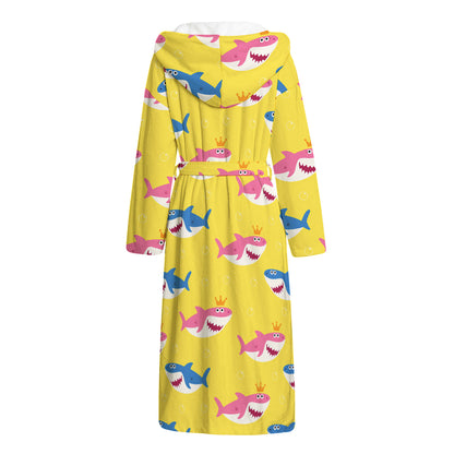 Pink And Blue Shark Pattern Print Hooded Bathrobe