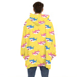 Pink And Blue Shark Pattern Print Hoodie Blanket