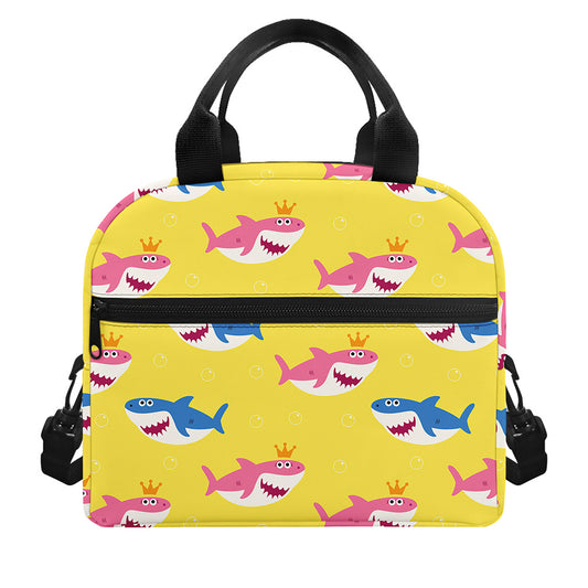 Pink And Blue Shark Pattern Print Insulated Lunch Bag