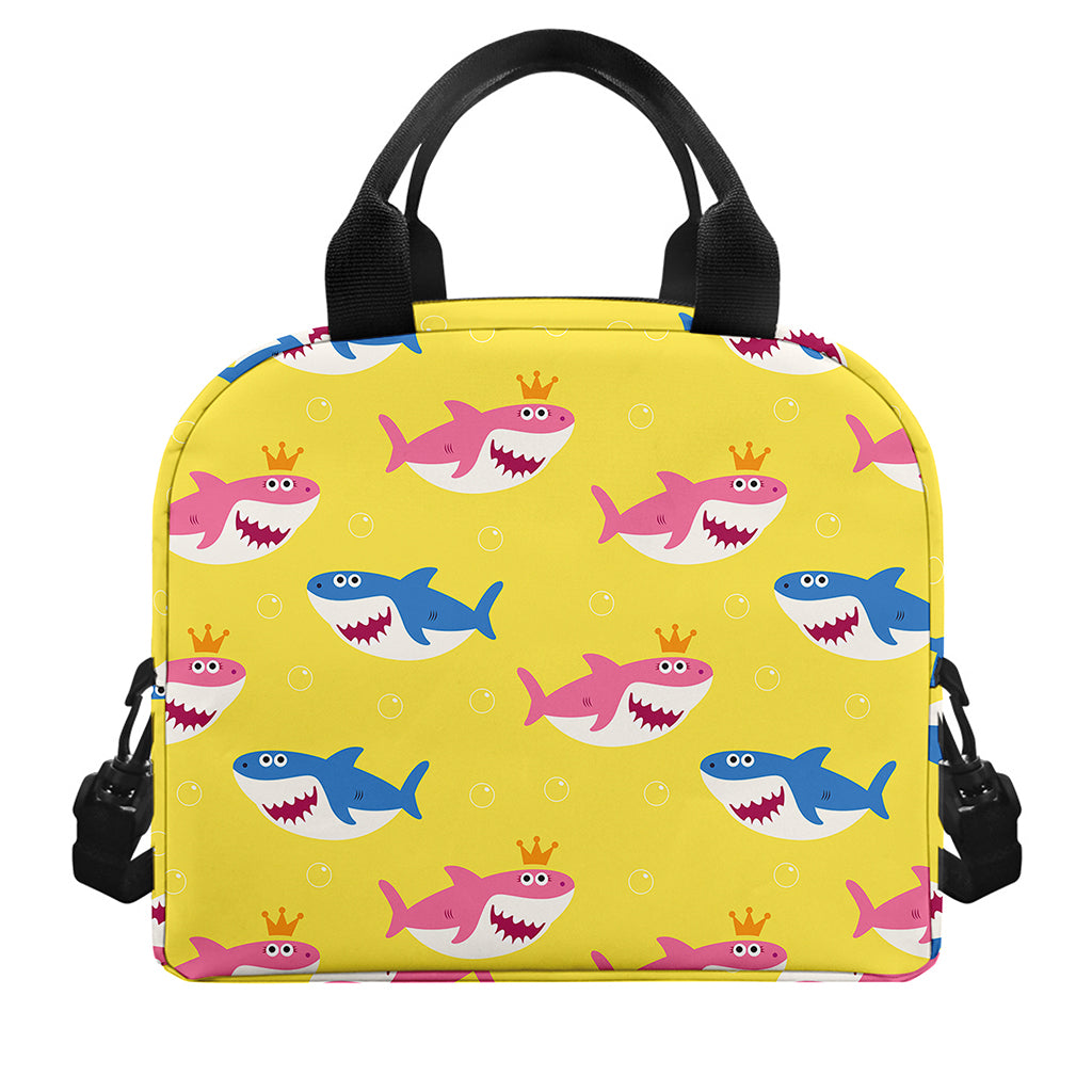 Pink And Blue Shark Pattern Print Insulated Lunch Bag