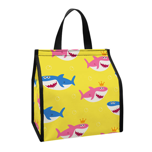 Pink And Blue Shark Pattern Print Insulated Lunch Tote