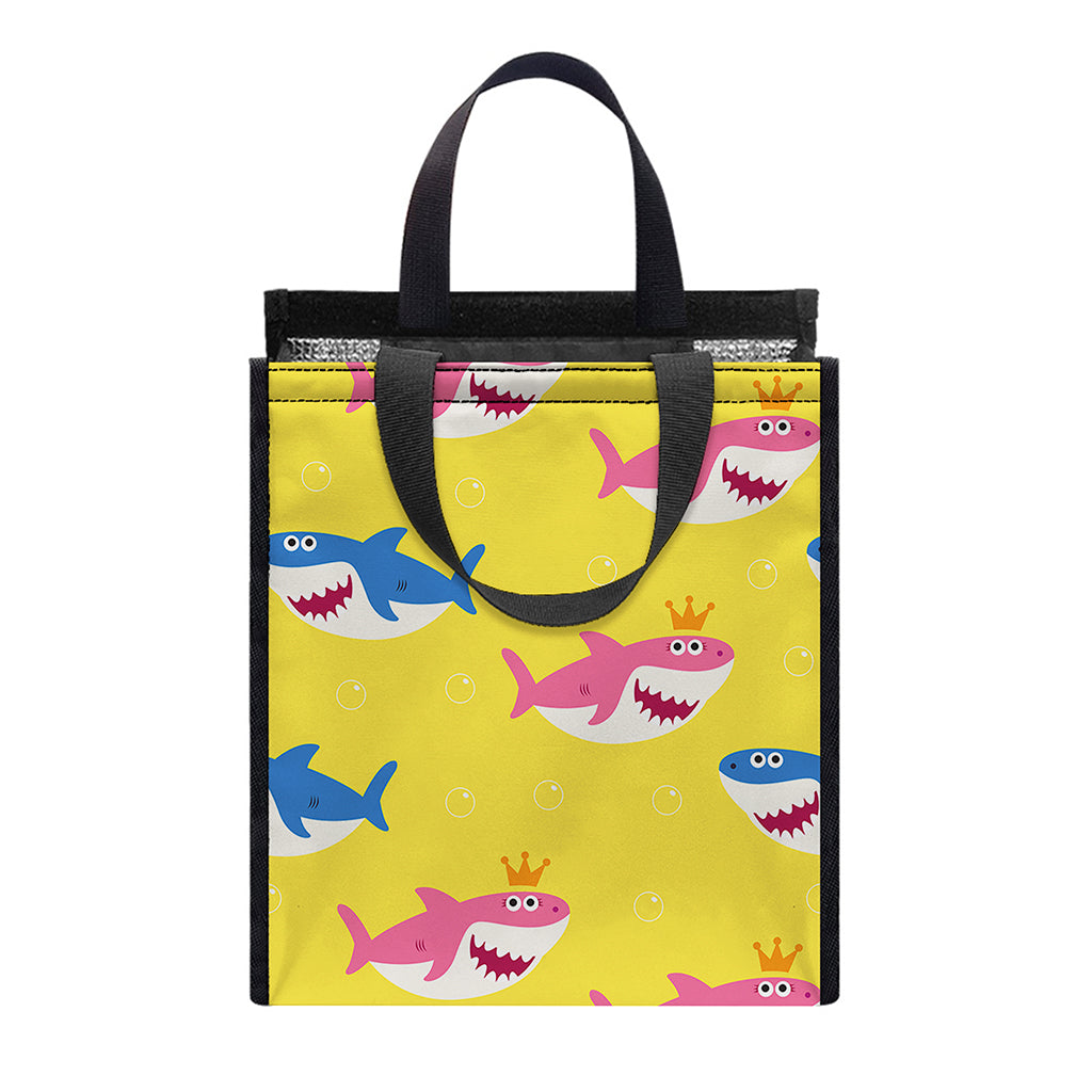 Pink And Blue Shark Pattern Print Insulated Lunch Tote