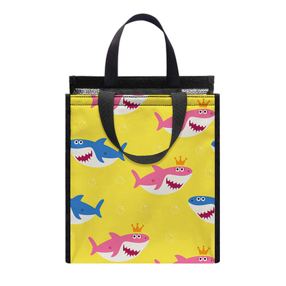 Pink And Blue Shark Pattern Print Insulated Lunch Tote