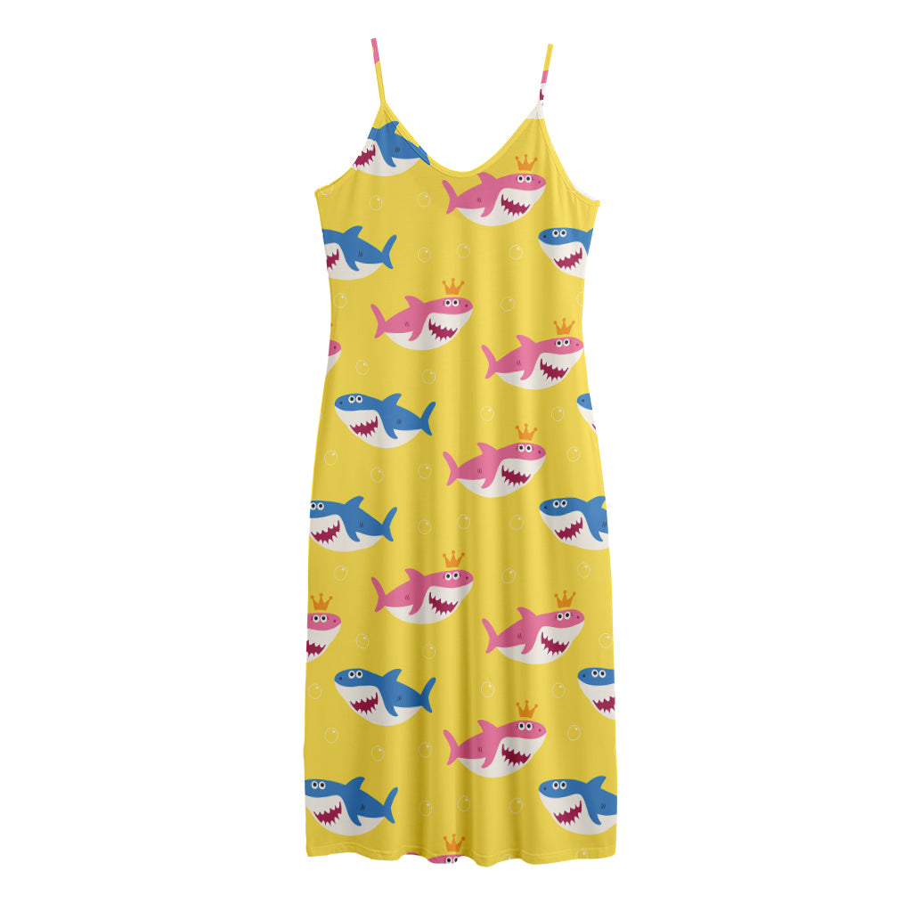 Pink And Blue Shark Pattern Print Jersey Midi Cami Dress