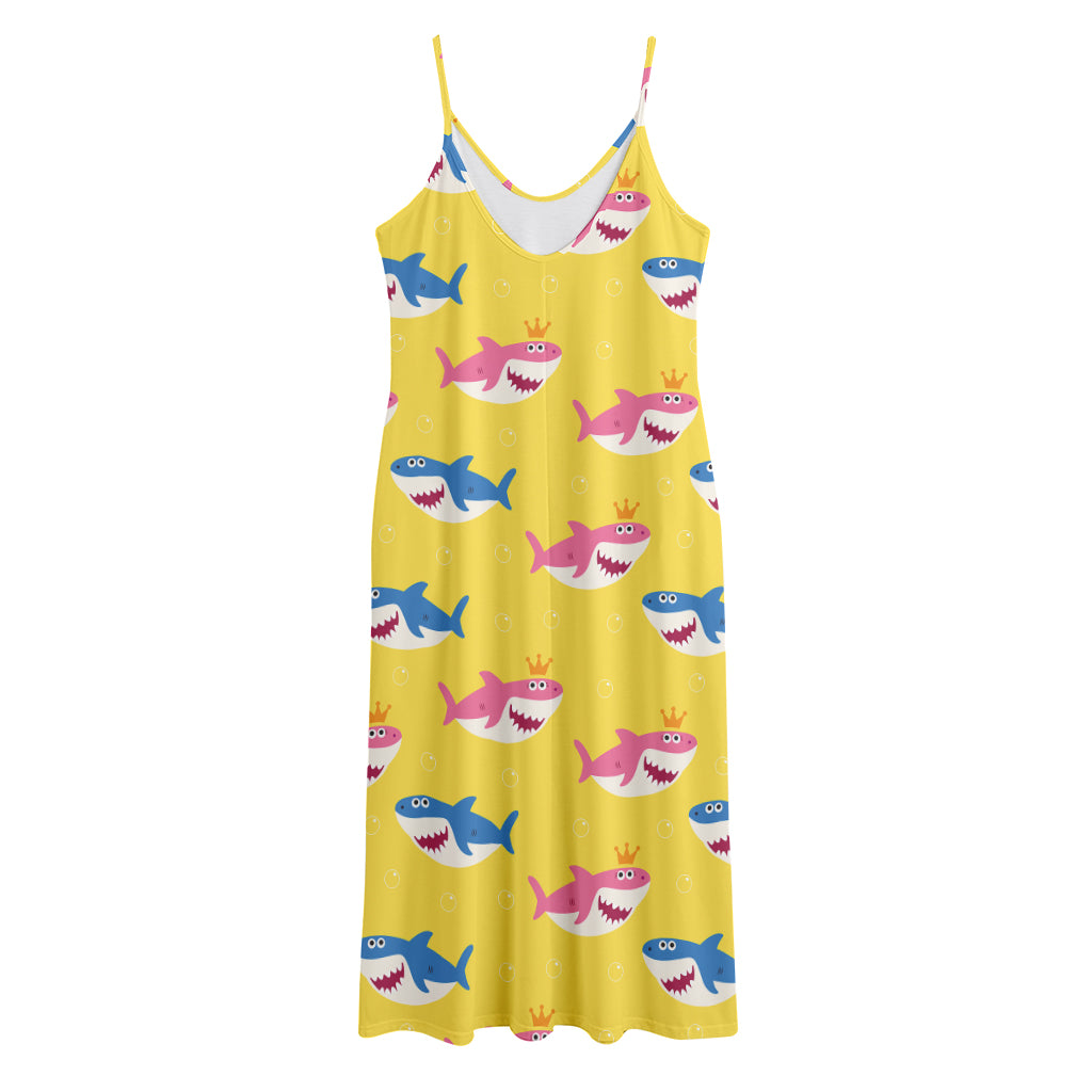 Pink And Blue Shark Pattern Print Jersey Midi Cami Dress