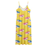 Pink And Blue Shark Pattern Print Jersey Midi Cami Dress