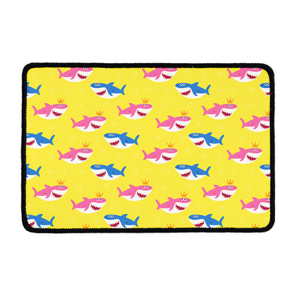 Pink And Blue Shark Pattern Print Kitchen Mat