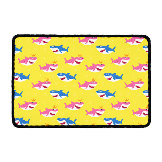 Pink And Blue Shark Pattern Print Kitchen Mat