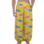 Pink And Blue Shark Pattern Print Lantern Pants