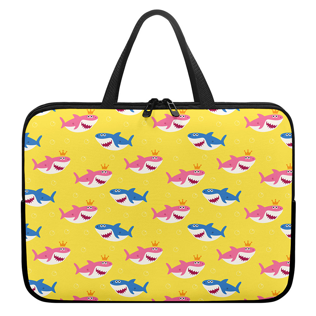 Pink And Blue Shark Pattern Print Laptop Sleeve With Handle