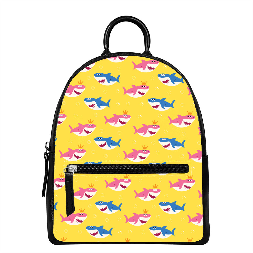 Pink And Blue Shark Pattern Print Leather Backpack