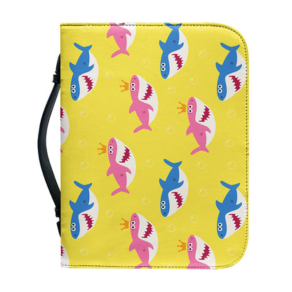 Pink And Blue Shark Pattern Print Leather Bible Cover