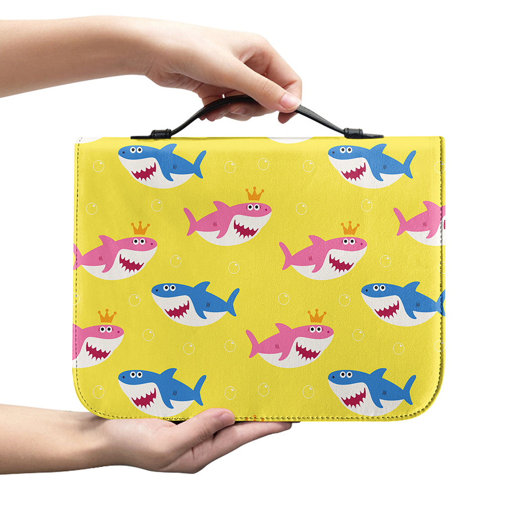 Pink And Blue Shark Pattern Print Leather Bible Cover