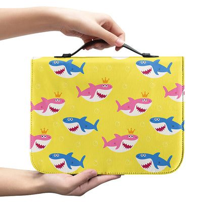 Pink And Blue Shark Pattern Print Leather Bible Cover