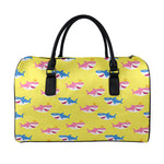 Pink And Blue Shark Pattern Print Leather Duffle Bag