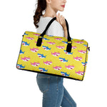 Pink And Blue Shark Pattern Print Leather Duffle Bag