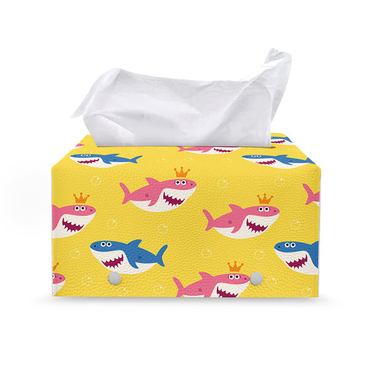 Pink And Blue Shark Pattern Print Leather Tissue Box Cover