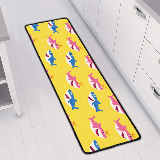 Pink And Blue Shark Pattern Print Long Kitchen Mat