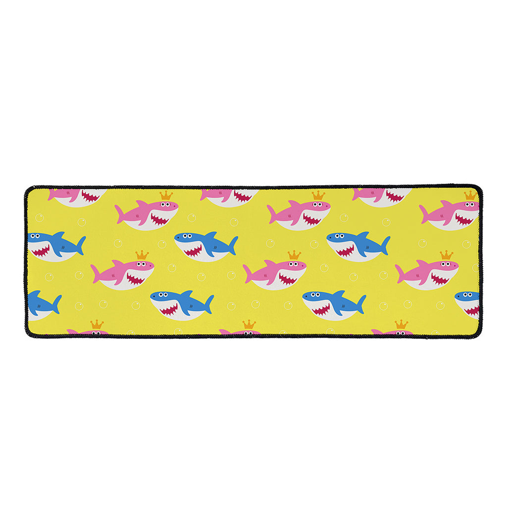 Pink And Blue Shark Pattern Print Long Kitchen Mat