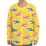 Pink And Blue Shark Pattern Print Long Sleeve Baseball Jersey