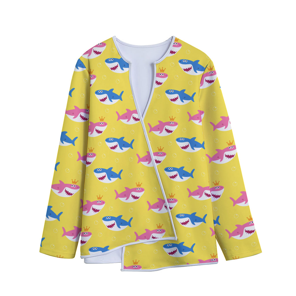 Pink And Blue Shark Pattern Print Long Sleeve Short Coat