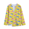 Pink And Blue Shark Pattern Print Long Sleeve Short Coat