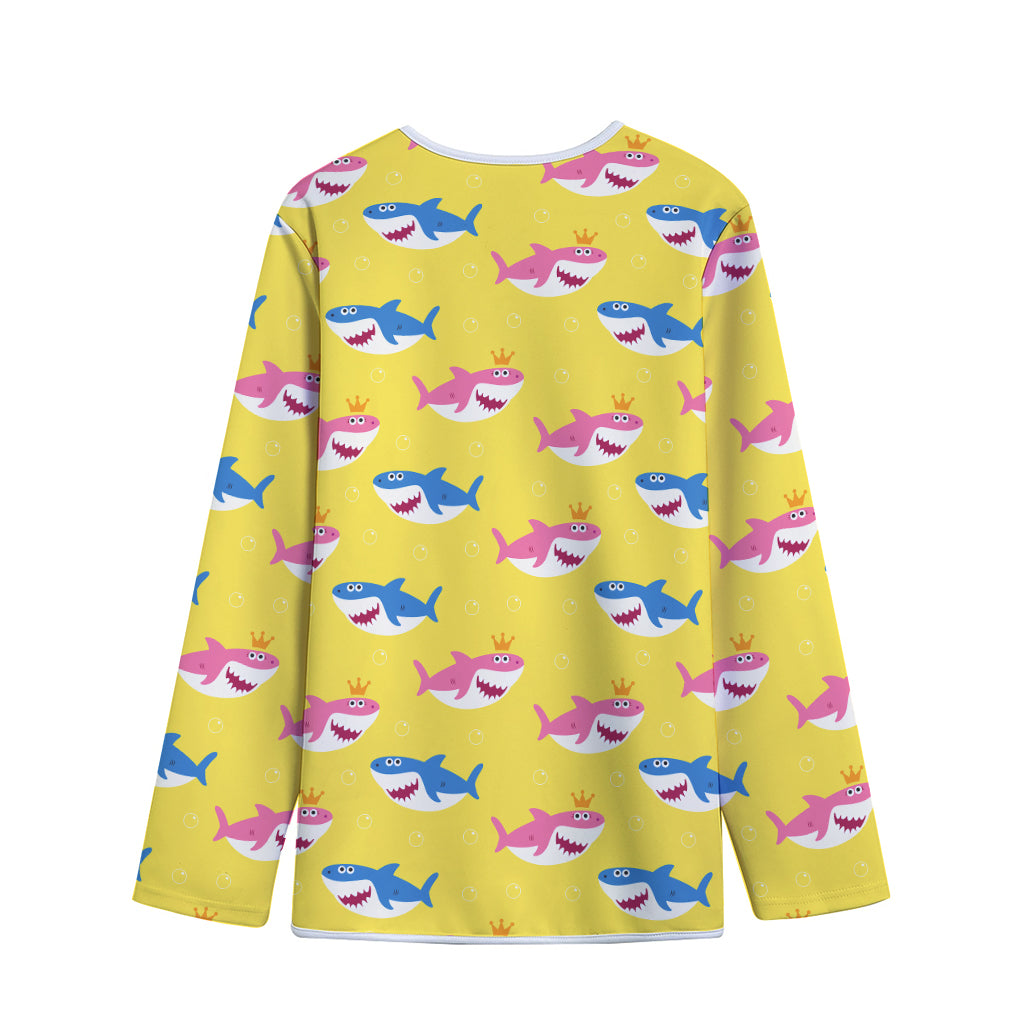 Pink And Blue Shark Pattern Print Long Sleeve Short Coat