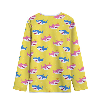 Pink And Blue Shark Pattern Print Long Sleeve Short Coat