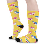 Pink And Blue Shark Pattern Print Long Socks