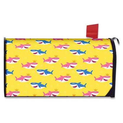 Pink And Blue Shark Pattern Print Mailbox Cover