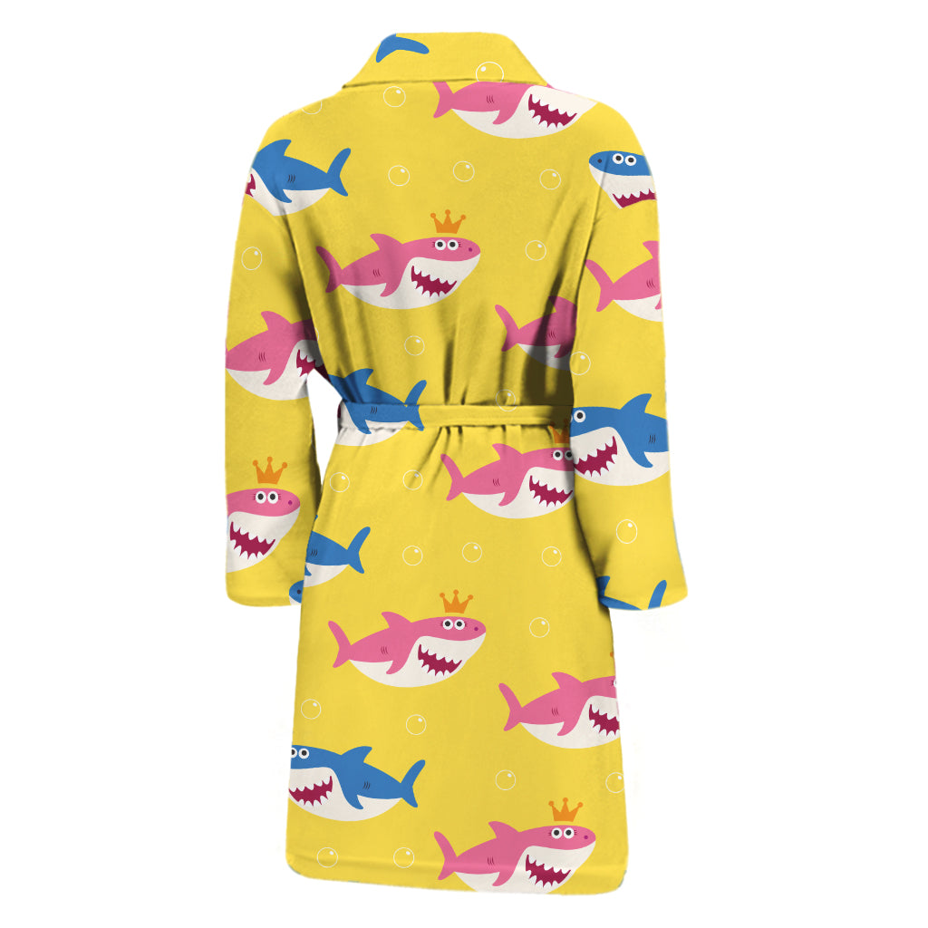 Pink And Blue Shark Pattern Print Men's Bathrobe