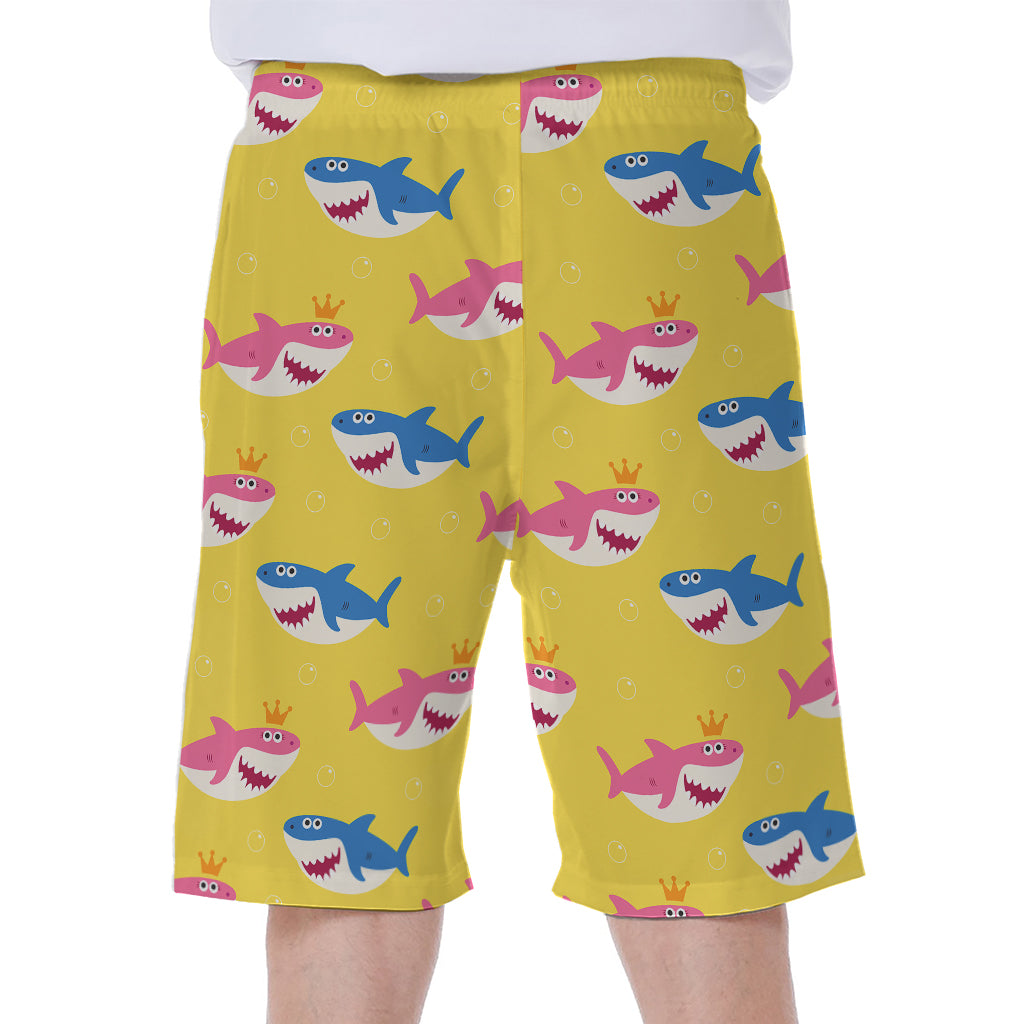 Pink And Blue Shark Pattern Print Men's Beach Shorts