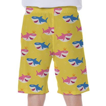 Pink And Blue Shark Pattern Print Men's Beach Shorts