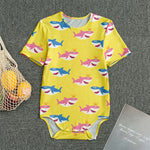 Pink And Blue Shark Pattern Print Men's Bodysuit