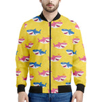 Pink And Blue Shark Pattern Print Men's Bomber Jacket