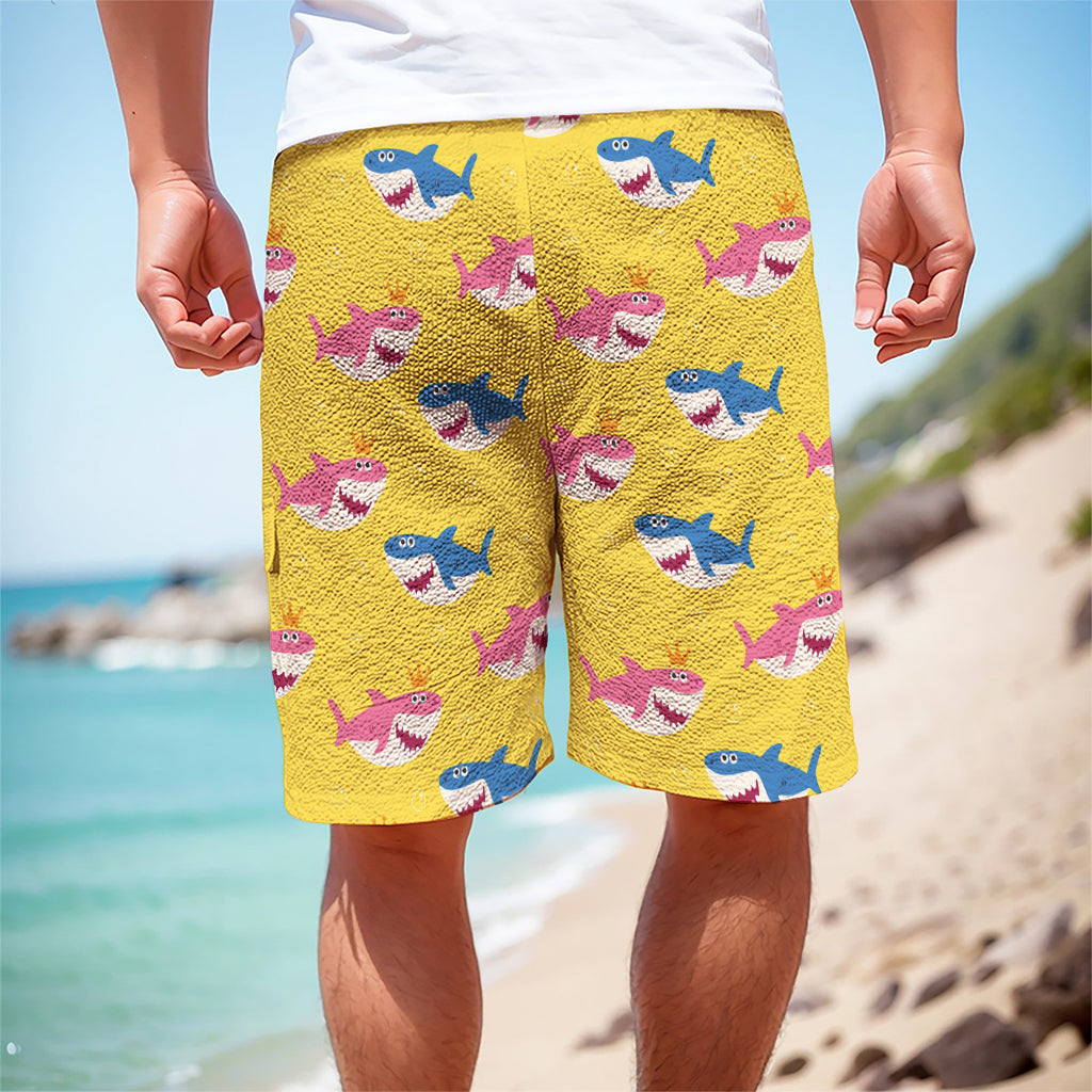 Pink And Blue Shark Pattern Print Men's Cargo Shorts