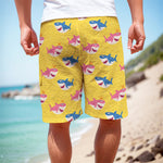 Pink And Blue Shark Pattern Print Men's Cargo Shorts