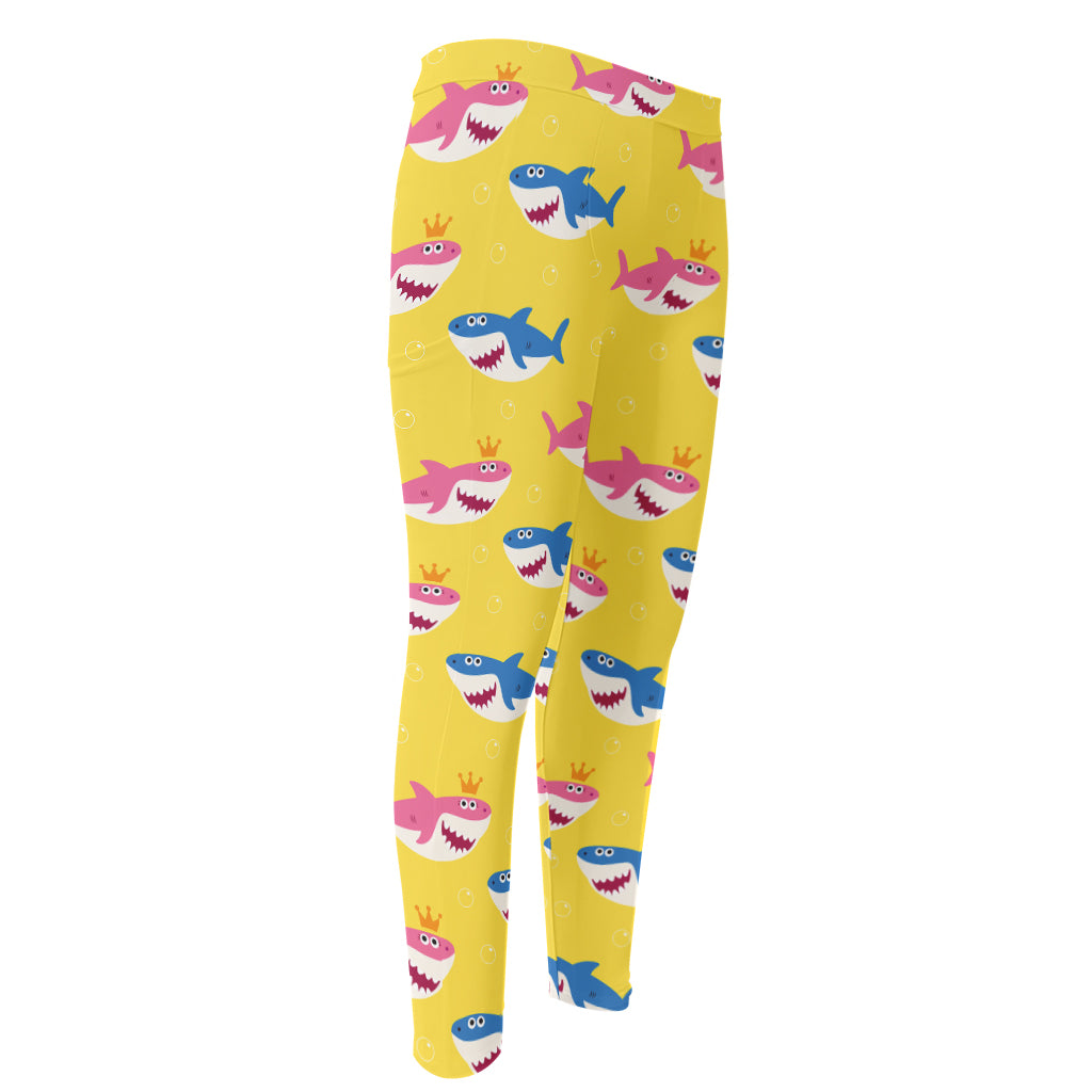 Pink And Blue Shark Pattern Print Men's Compression Pants